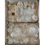 A collection of cut and pressed glassware, to include decanters, bowls, jugs, glasses, etc Generally