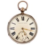 A Victorian silver lever watch, Jacob Wilk, Middlesborough-on-Tees, No 25939, with gold balance