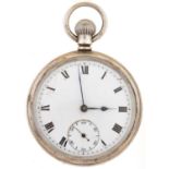 A silver keyless lever watch, Birmingham 1918 Apparently in working order, signs of use and wear