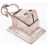 A Victorian silver cigar cutter and piercer, on rectangular base with wirework handle, 13.5cm l,