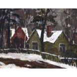 Russian School, 20th c - Houses in Winter, signed in Cyrillic, oil on board, 37.5 x 47cm Good