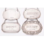 Two and a pair of Elizabeth II silver wine labels - sherry and one blank, various sizes, makers