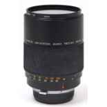 An Olympus OM-System Zuiko Reflex 500mm F8 mirror lens, with lens caps Not tested, sold as seen,