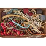 Miscellaneous costume jewellery, vintage leather and other jewel boxes, etc