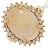 An 18ct gold opal and diamond ring, 0.1g, size O