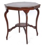 An Edwardian Sheraton revival shaped octagonal centre table, c1905, the top with shaded circular