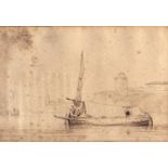 Clarkson Stanfield RA (1793-1867) - A Sailing Barge; Scene on the Coast, a pair, pencil and brown