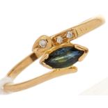 A sapphire and diamond ring, in gold marked 18, 1.7g, size K