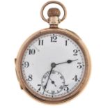 A 9ct gold keyless lever watch, in plain case, 50mm, case maker B B, probably Benson Brothers,