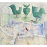 Paul White (20th / 21st c) - Bathers and Topiary, signed and dated '87, pen, blue ink and