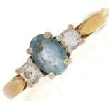 An 18ct gold diamond and aquamarine ring, 2.7g, size I