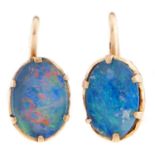 A pair of opal doublet earrings, in gold, 1.4g