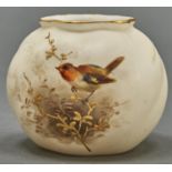 A Grainger Worcester globular vase, 1900, painted with a robin perched on a raised gilt twig, 65cm