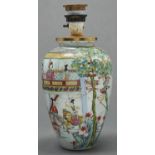 A Chinese famille rose vase, Qing dynasty, 19th c, Qianlong mark, shouldered oviform and decorated