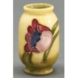 A Moorcroft miniature yellow ground Anemone vase, late 20th c, 52mm h, green printed circular mark