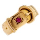 An Edwardian ruby buckle ring, in 18ct gold, Birmingham 1904, 8.5g, size W Slight wear only