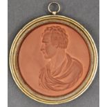 A French terracotta portrait medallion of Lord Byron after Crawford, die sinker of Glasgow, 19th