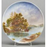 A Copeland plate, c1885, painted by J Birbeck, signed, with a timber wagon fording a river, 24.5cm