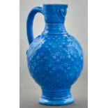 A Minton turquoise glazed earthenware Verulam jug, 1873, 19.5cm h, impressed marks Slight chip on