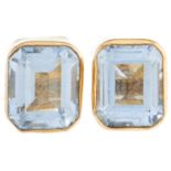 A pair of 9ct gold and aquamarine earrings, 1.9g