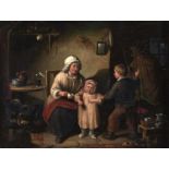 Victorian School - Taking the Medicine, a Cottage Interior Scene, oil on board, 23 x 30cm Good