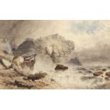 Thomas Hart, FSA (1820-1886) - Storm at a Coastal Quarry, West Cornwall, signed, watercolour, 19.5 x