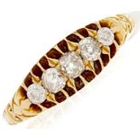 An 18ct gold five stone diamond ring, 0.24ct approx., 3.7g, size N