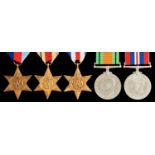 World War II attributed group of five, 1939-1945 Star, Africa Star, France and Germany Star, Defence