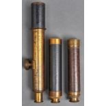 Three Victorian lacquered brass refracting telescopes,  1 inch and circa Typical wear, no