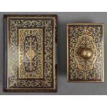 A Victorian brass mounted Boulle book shaped note pad and a similar rocking blotter, both late