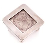A Victorian silver postage stamp box, 33mm, by James Deakin & Sons, Birmingham 1898, 8dwts Light