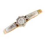 A diamond solitaire ring, illusion set, gold hoop marked 18ct Plat, 2.2g, size M Good condition