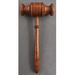 A Victorian fruitwood gavel of unusually large size, turned head and handle, 31.5cm l Of pleasing