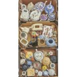 A collection of novelty teapots, including cockerel, Willow pattern, Gaudy style, elephant, tank,