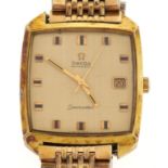An Omega gold plated cushion shaped self-winding gentleman's wristwatch, Seamaster, maker's bracelet