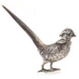 A Dutch silver pheasant novelty pepperette, 90mm h, 1oz 9dwts Originally with glass or other eyes