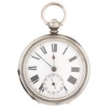 A Swiss silver lever watch, late 19th c, in engine turned case Typical wear to engine turning,