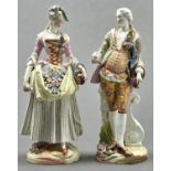 A pair of French porcelain figures of a lady and gallant, late 19th c, in Meissen style of flower