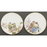 A pair of Davenport bone china dessert plates, c1880, one painted with a family of three blue