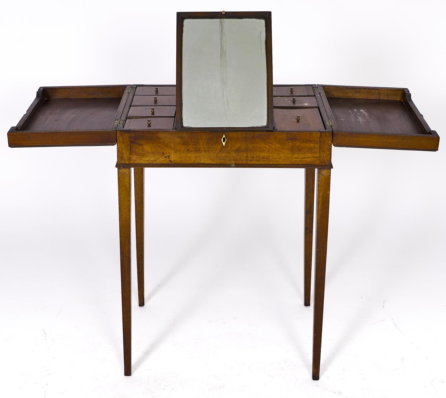 A George III mahogany dressing table, c1800, the top hinged at the sides revealing an interior - Image 2 of 2