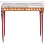 A giltmetal mounted mahogany side table, in Louis XVI style, with rectangular marble slab, the