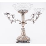A Sheffield plate epergne, c1830, with four detachable leafy scrolling branches, the foot applied