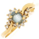 An aquamarine and diamond ring, in gold marked 18k, 3.1g, size N½