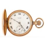 A Waltham gold plated half hunting cased keyless lever watch Apparently working order, light