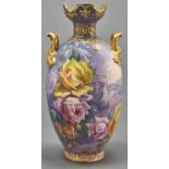 A Royal Bonn earthenware oviform vase, c1900, with gilt shoulder handles, painted by F Impekoven,