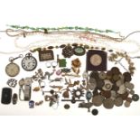 Miscellaneous antique and vintage costume jewellery, to include a silver lever watch, lighters,