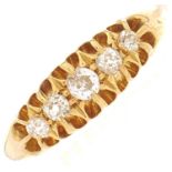 An 18ct gold five stone diamond ring, 3.4g, size o