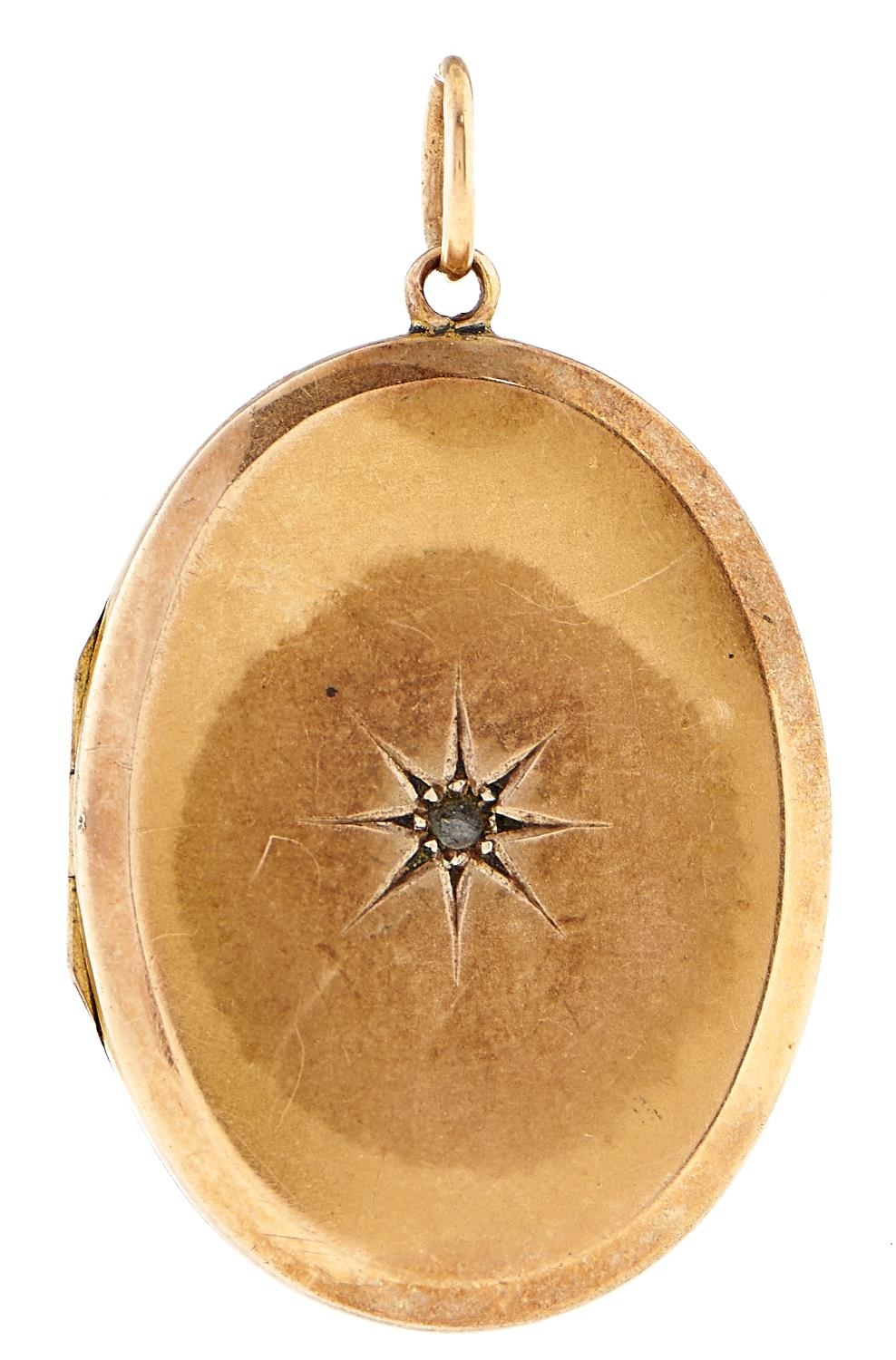 An oval gold locket, gypsy set with chip diamond, 5.6g