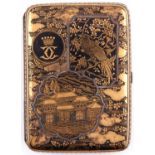 A Japanese damascened cigarette case by Komai, Meiji period, decorated on the front with the