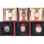 Six gold plated and other fashion watches, boxed Apparently as new